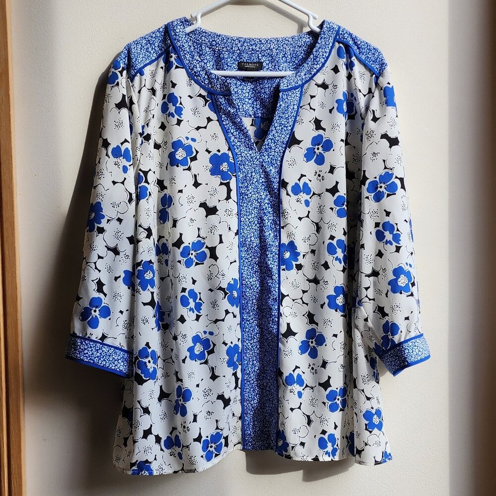Talbots Woman Petites Blue Floral Button Down Blouse Size Petite 2X